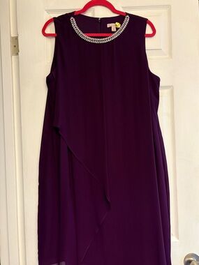 Embellished Neck Sleeveless Purple Dress